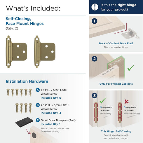 Amerock BPR3429BBZ | Cabinet Hinge | Variable Overlay Self Closing Face Mount | Golden Champagne | Kitchen Cabinet Door Hinge | 1 Pair/2 Pack | Fu...