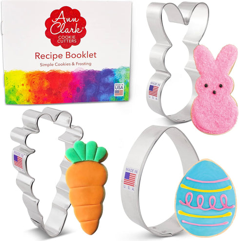 Easter Fun Cookie Cutters 3-Pc. Set Made in the USA by Ann Clark, Easter Bunny, Egg, and Carrot...