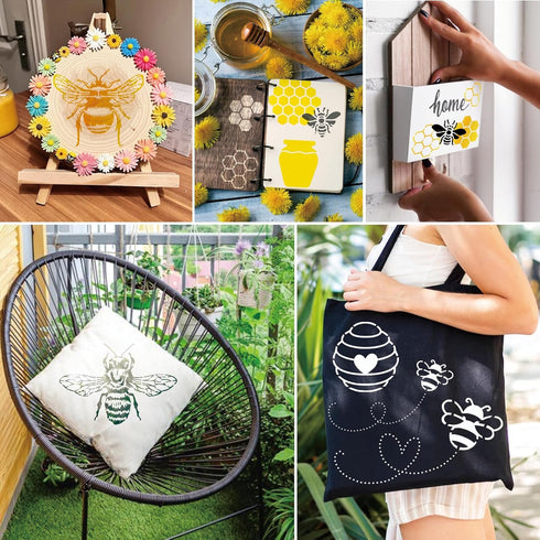 Bee Stencils for Painting on Wood, Honey Bee Honeycomb Stencils for Crafts Reusable Wood Burning Drawing Art Queen Bee Paint Stencils and Patterns...