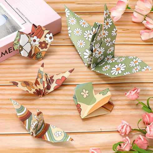 Whaline 12 Designs Retro Floral Pattern Paper 24 Sheet Hippie Groovy Boho Rainbow Scrapbook Double-Sided Craft Paper Folded Flat for Card Making S...