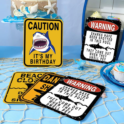 WERNNSAI Shark Zone Party Decorations - 6 PCS Size 8'' Funny Party Wall Decor Signs for Boys Kids Birthday Party Ocean Shark Theme Party Supplies...