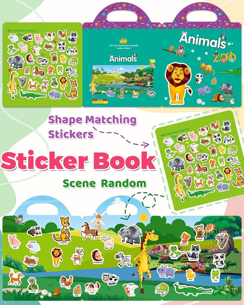 Oomloid Reusable Animal Sticker Book for Kids Toddlers 2-4 Years, Preschool Learning Activities Waterproof Sticker Books for Teens Girls Boys...