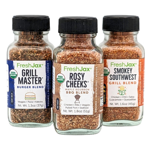 FreshJax Beef Seasoning Gift Set | Pack of 3 Organic Spice Set | Grilling Gifts for Men | Grill Master, Smokey Southwest & Rosy Cheeks-Maple Bourb...