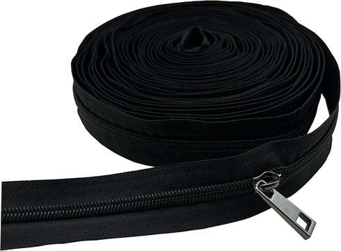 Goyunwell Black Zipper Tape by The Yard #5 with 10 Yards Black Nylon Coil Zippers for Sewing Purse and Bag 20pcs Gunmetal Zipper Pulls...