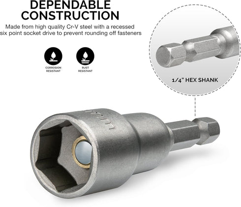 NEIKO 10065A 1/4” Hex Shank Magnetic Power Impact Nut Driver Set |8 Piece Tool Set | Professional Grade Socket Nut Setters| Metric | Sizes 6 to 13...