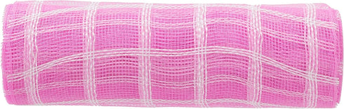 MEEDEE Pink and White Plaid Deco Mesh 10 Inch Pink White Check Mesh Ribbon Fabric Mesh Roll Decorative Mesh Wreath Supplies for Baby Shower It's A...