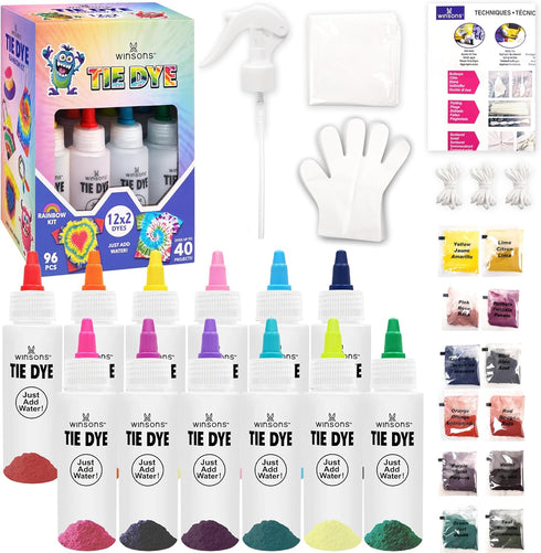 Tie Dye Kit, Tie Dye Set for Kids, 12 Vibrant Colors Pre-Filled Tye Dye Bottles, Non Toxic Permanent Fabric Dye Art Set, Easy DIY Fabric Art - Cre...