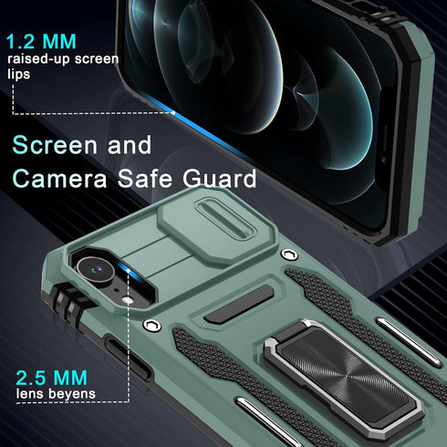 DEERLAMN for iPhone XR Case with Slide Camera Cover+Screen Protector (1 Pack),Rotated Ring Kickstand Military Grade Shockproof Protective Cover 6....