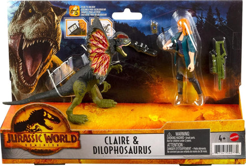Mattel Jurassic World Dominion Human and Dino Pack, Claire & Dilophosaurus Action Figure Toys and Accessories...