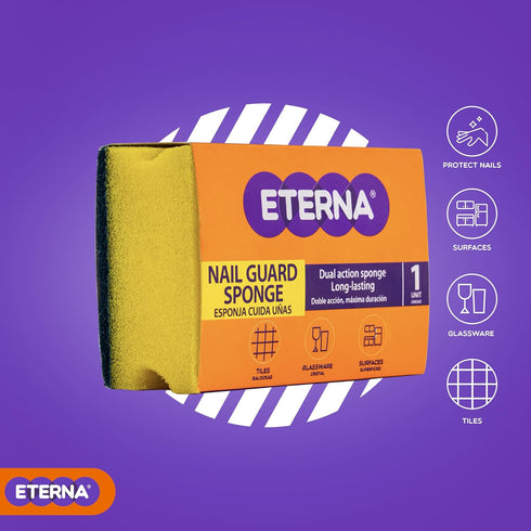 ETERNA Nail Guard Sponge, Non Scratch Nail Saver Kitchen Sponges, Multi-Purpose, Ideal for Washing Dishes and Cleaning Kitchen, Protects Nails and...