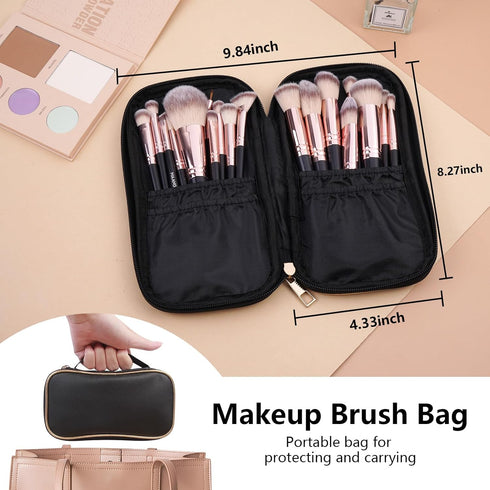 18 Pcs Makeup Brushes with Case, MAANGE Premium and Professional Makeup Brush Set For Foundation Blending Powder Concealers Eyeshadows Blush, Pink...