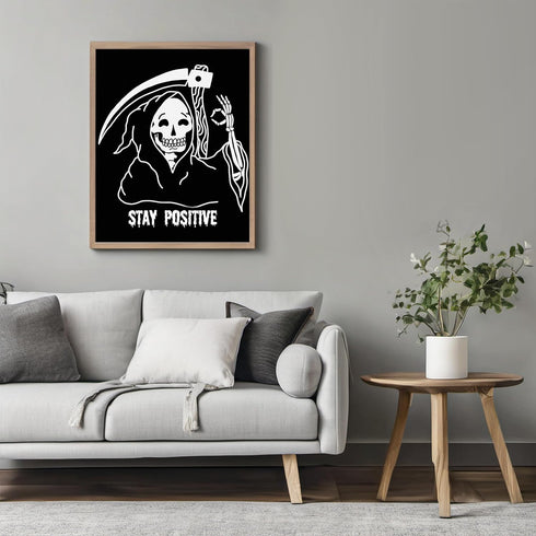 Posterizer 1 pcs-Stay Positive Skull-Funny Spooky Gothic Art-Comedy Art-Gift for Steampunk or Goth Fans-Living Room Bedroom Decor- unframed wall a...