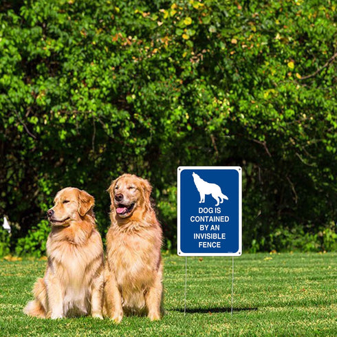 Dogs Contained by Invisible Fence Signs 10" x 7" Beware Of Dog Signs Dog Warning Signs Metal Reflective Rust Free Aluminum UV Protected Waterproof...