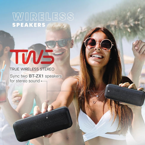 QFX BT-ZX1 10+ Watt TWS Bluetooth IPX7 Waterproof Certified Rechargeable Portable Speaker with Punchy Bass, Zero Distortion, 24-Hour Battery Life,...
