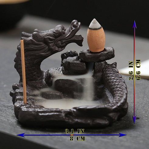 OTOFY Mythical Dragon Backflow Incense Holder Figurine Incense Burner Holder Gothic Home Decor (Chinese Dragon)...