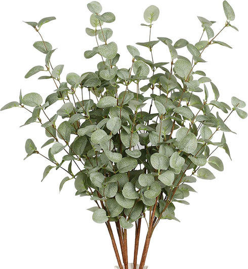 6 Pcs 27'' Eucalyptus Stems Greenery Stems Eucalyptus Leaf Spray in Green Silk Plastic Plants Floral Artificial Plants for Home Party Wedding Deco...