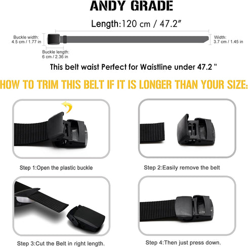 Nylon Tactical Military Men Belt Webbing Canvas Web Belts with Plastic Buckle No Metal Nickel Free, 2 Pack...