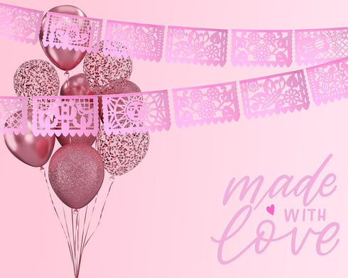 Mexican Banner Flags Light Pink Papel Picado Over 60 feet Long, Pastel Pink tissue PAPER garland decorations for all occasions, Weddings, Quincean...