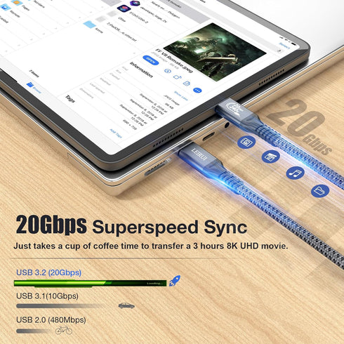 240W USB C to USB C Cable Fast Charging Cable, USB 3.2 Gen 2 Type C Charger Cable 20Gbps Data Transfer 4K Video Cable Compatible with Samsung MacB...