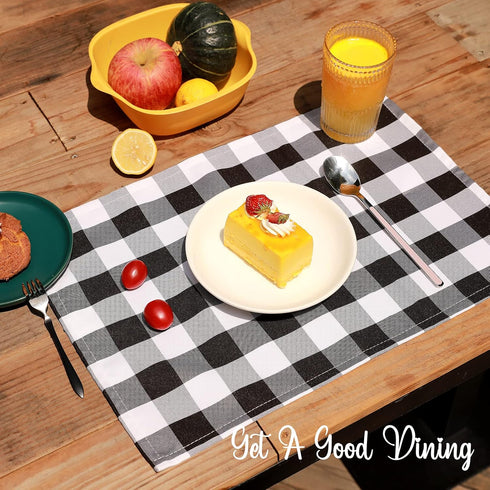 Nobildonna 18"x13" Plaid Checkered Placemats,Black & White Checker, Quality Thin and Durable Placemats for Dining Table Set of 4 (Black & White)...
