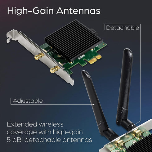 TRENDnet AX3000 Wireless Dual Band & WiFi 6 PCIe Adapter, Bluetooth 5.2 Class 2, 2401 Mbps Wireless AX, 600 Mbps Wireless N Bands, Windows 10, Sup...