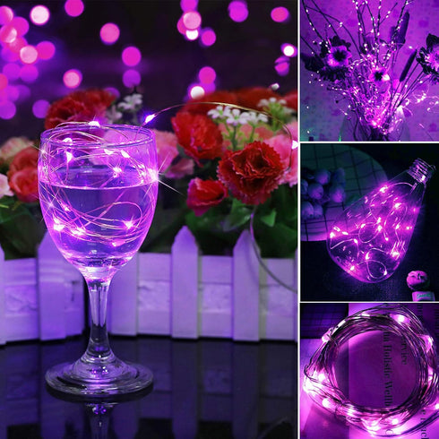 VOOKRY 8 Pack 30 Led Fairy Lights Battery Operated String Lights - 10 ft Purple Waterproof Silver Wire Starry Firefly Moon Lights for DIY Wedding ...