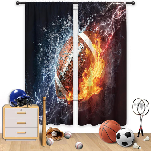 Cinbloo American Football Curtains Sheer Rod Pocket Boys Sports Wall Decor for Kids Men Teens Bedroom Water Flame Football Art Printed Cool Living...