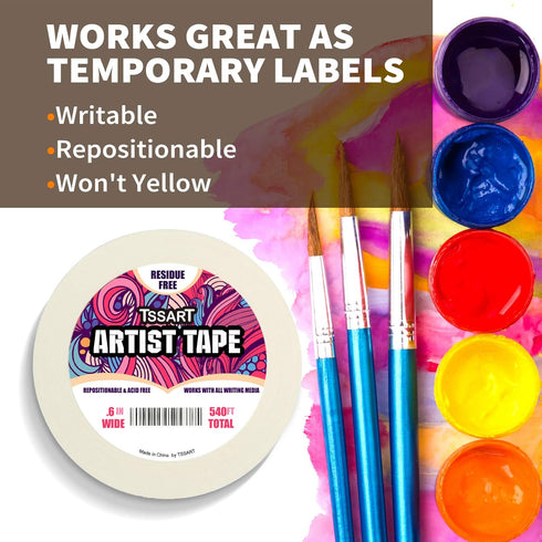 3 Pack White Artist Tape - Masking Artists Tape for Drafting Art Watercolor Painting Canvas Framing - Acid Free 0.6inch Wide 540FT Long Total...