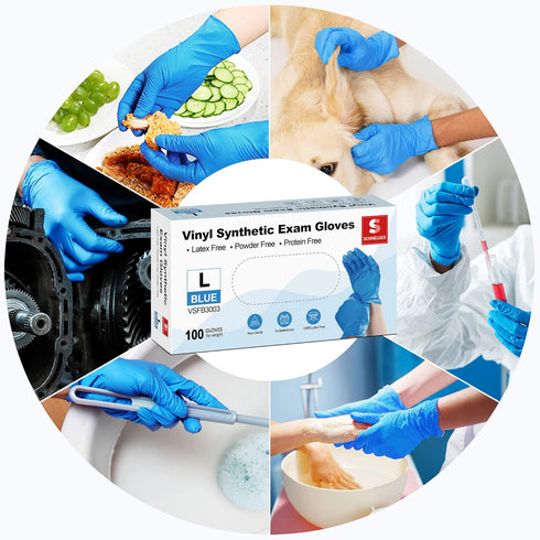 Schneider Blue Vinyl Synthetic Exam Gloves, Medium, Box of 50, 4-mil, Powder-Free, Latex-Free, Non-Sterile, Disposable Gloves...