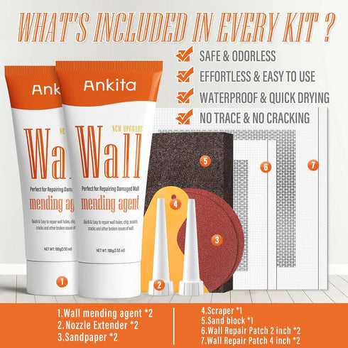 Wall Patch Repair Kit, 2 Pack Drywall Repair kit, Wall Repair Patch Kit with Scraper, Fast-Drying Dry wall Patch Kits, Easy & Effortless to Fill S...