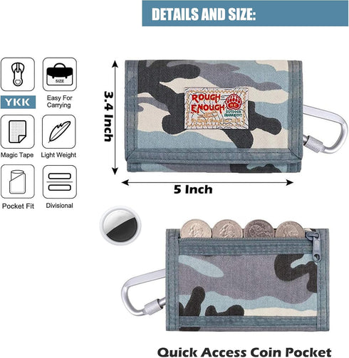 Rough Enough Kids Wallet for Boys Teen with Neck Lanyard Keychain Blue Camo Canvas...