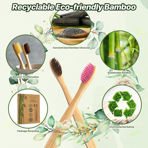 10 Color Soft Bristles Natural Bamboo Toothbrushes Set, Premium BPA Free for Best Clean, Eco-Friendly, Plastic-Free, Vegan, Biodegradable & Compos...