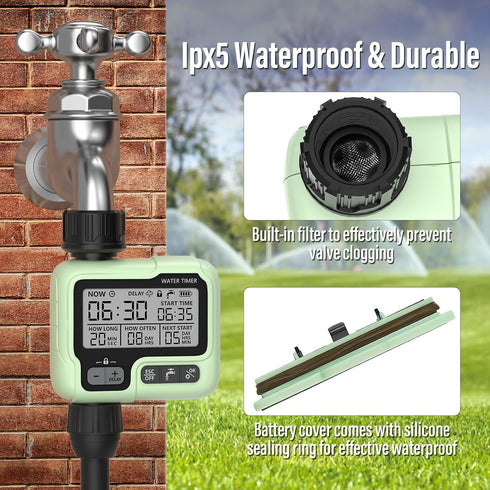 SOYUS Sprinkler Timer, Programmable Water Timer Outdoor Garden Hose Timer with Rain Delay/Manual/Automatic Watering System, Waterproof Digital Irr...
