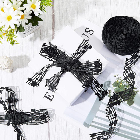 Shappy 20 Yards 28 mm Hollow Music Note Ribbon Cut Out Musical Grosgrain Ribbon Engraved Music Notation Craft Ribbons Music Decorative Ribbons Clo...
