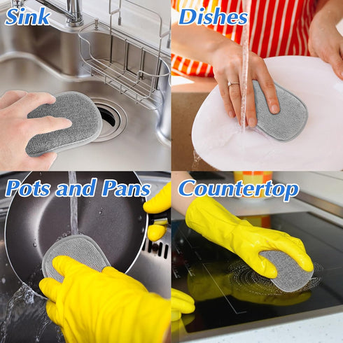 6 Pack Multipurpose Dish Scrubber Sponges, Non Scratch Sponge Microfiber Side for Dish Rough Side for Non Stick Cookware Reusable Sponge Scrub Spo...