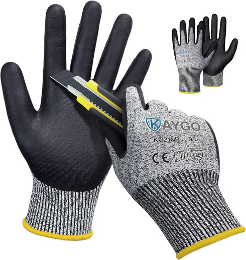 KAYGO Cut Resistant Gloves, MicroFoam Nitrile Coated, ANSI Cut level A3,Superior Grip Performance,Safety Work Gloves For Men and Women,KG21NB, 2 P...