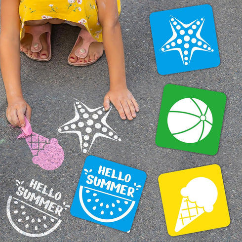 36pcs Summer Beach Drawing Stencils for Kids 8 Inch Sidewalk Chalk Stencils Painting Large Washable Reusable Tropical Palm Tree Themed Primary Sha...