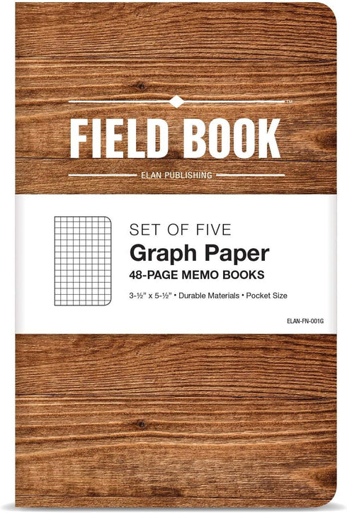 Elan Publishing Company Field Notebook/Pocket Journal - 3.5"x5.5" - Wood Pattern - Graph Memo Book - Pack of 5...
