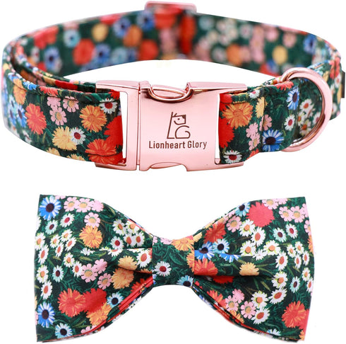 Lionheart glory Floral Print Dog Collar Adjustable Soft Dog Collar with Bowtie, Girl Pet Collars for X-Small Small Medium Large Dogs...