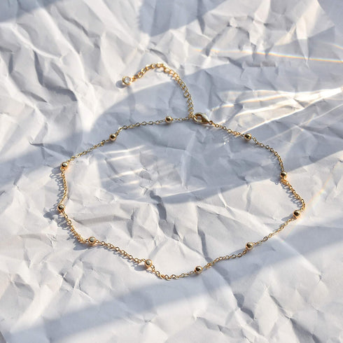 MEVECCO Gold Dainty Bead Plain Chain Choker Necklace for Women,14K Gold Plated Cute Tiny Satellite Chain Boho Minimalist Simple Choker Necklace fo...