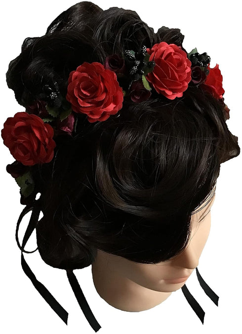 Flower Crown Girls Floral Headpiece - Artificial Burgundy Roses Wedding - Bridal Boho...