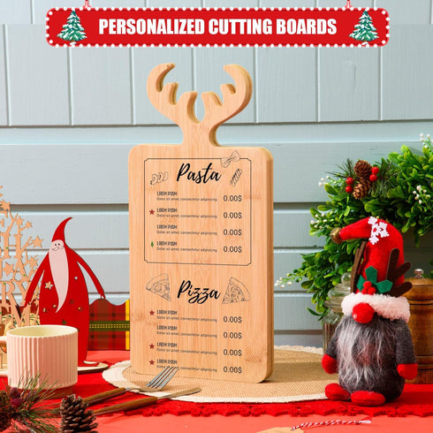 Bamboo Cutting Board with Antler Handle Christmas Wooden Serving Board Bamboo Wood Cheese Charcuterie Board Decorative Carving Cutting Board for H...