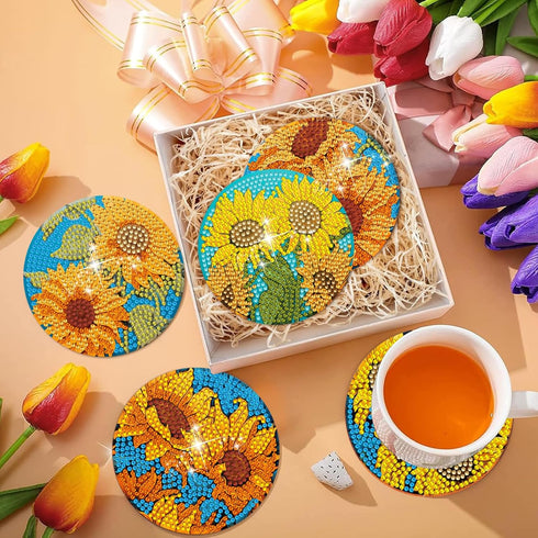 6 PCS Sunflower Diamond Painting Art Coaster Set Diamond Art Coasters Small Diamond Painting Coasters Kit Beginners Adults Art Craft Supplies...