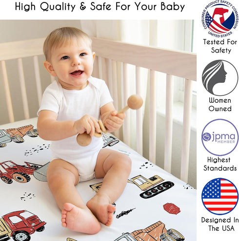 Sweet Jojo Designs Construction Truck Boy Fitted Crib Sheet Baby or Toddler Bed Nursery - Grey Yellow Orange Red and Blue Transportation...