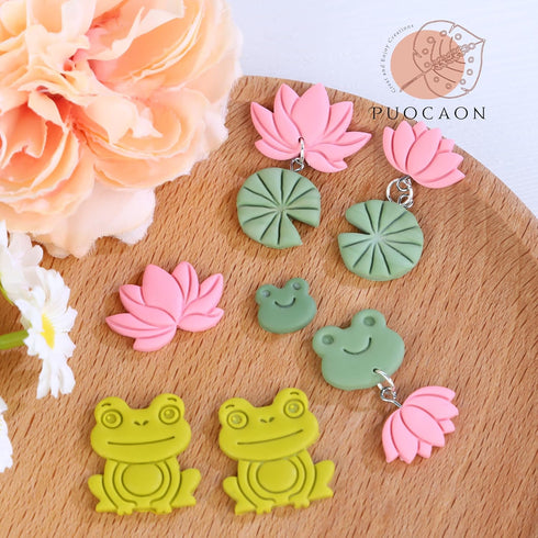 Puocaon Summer Polymer Clay Cutters - 12 Pcs Clay Cutters for Polymer Clay Jewelry, Frog Clay Jewelry Cutters, Lotus Leaves Polymer Clay Cutters f...