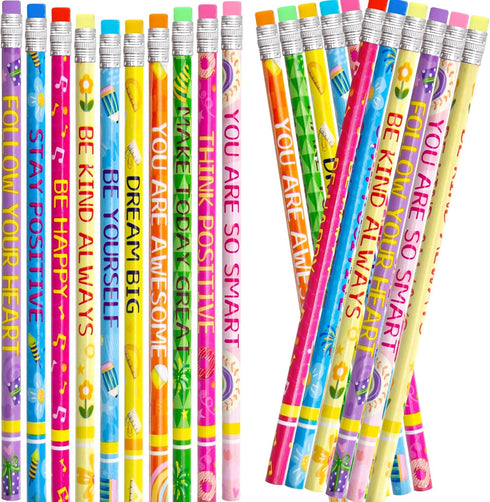 Fancy Land Inspirational Pencils 50PCS Wooden Pencil with Eraser Motivational Sayings Classroom School Teacher Award for Kids...