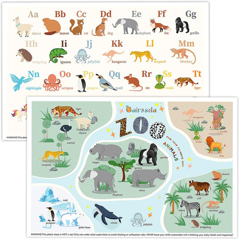 Disposable Placemats for Baby,Artistic 40 Pack Stick on Placemats with 2 Designs:Cute Zoo and Alphabet ABC,Baby Toddler Placemats for Restaurant,T...