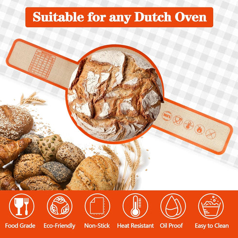 UBeesize Thickened Silicone Bread Sling, Reusable Sourdough Bread Baking Mat For Dutch Oven 2-8 Qrt, Non-Stick, Easy To Clean, With Extra Long Han...