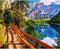 Braies Lake Painting National Park Mountain Paint by Number Kits 16 x 20 inch Canvas DIY Green Leaves Froest Painting for Kids Adults Beginner wit...