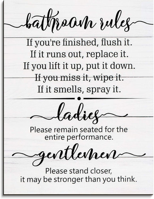 Signs for Bathroom Restroom Wall Art Decor Funny Toilet Signs for Bathroom Door Rules Farmhouse Rustic Wood Hanging Decor for Laundry Room Home, 1...